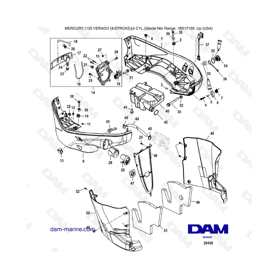 Mercury Verado 135 (SN 1B517159 & plus) - Rear Cowl