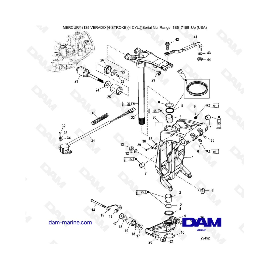 Mercury Verado 135 (SN 1B517159 & plus) - Swivel bracket & steering arm