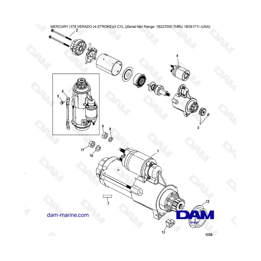 Mercury Verado 175 (1B227000 a 1B381711) - Motor de arranque