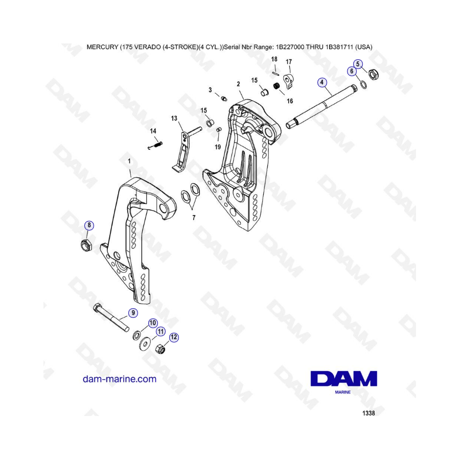 Mercury Verado 175 (1B227000 à 1B381711) - Transom brackets