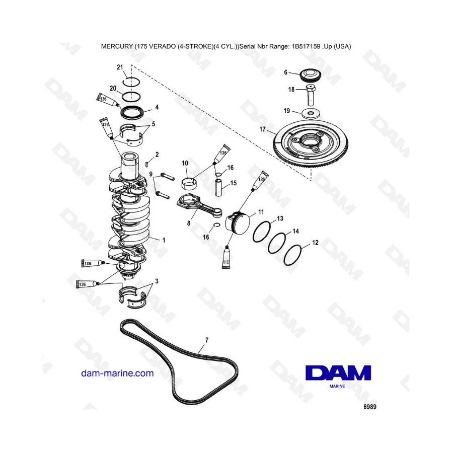 Mercury Verado 175 (1B517159 & +) - Crankshaft, pistons and connecting rods