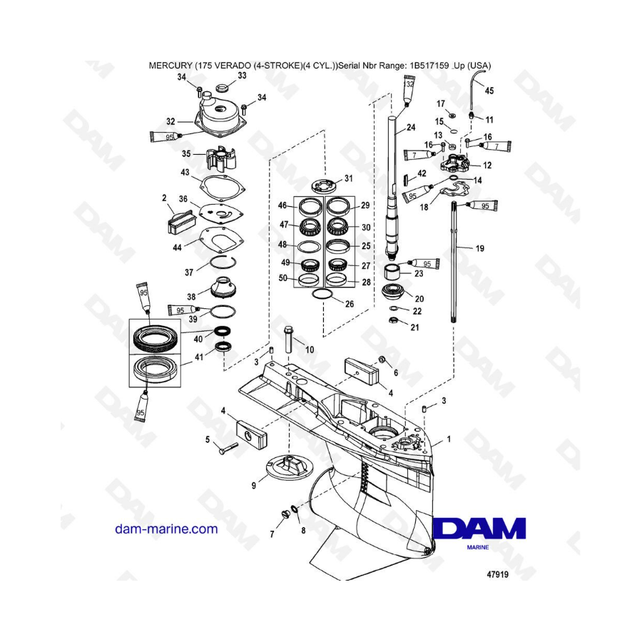 Mercury Verado 175 (1B517159 & +) - Gear housing (driveshaft) (standard/counter rotation)