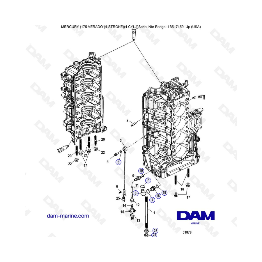 Mercury Verado 175 (1B517159 & +) - Port cylinder block components