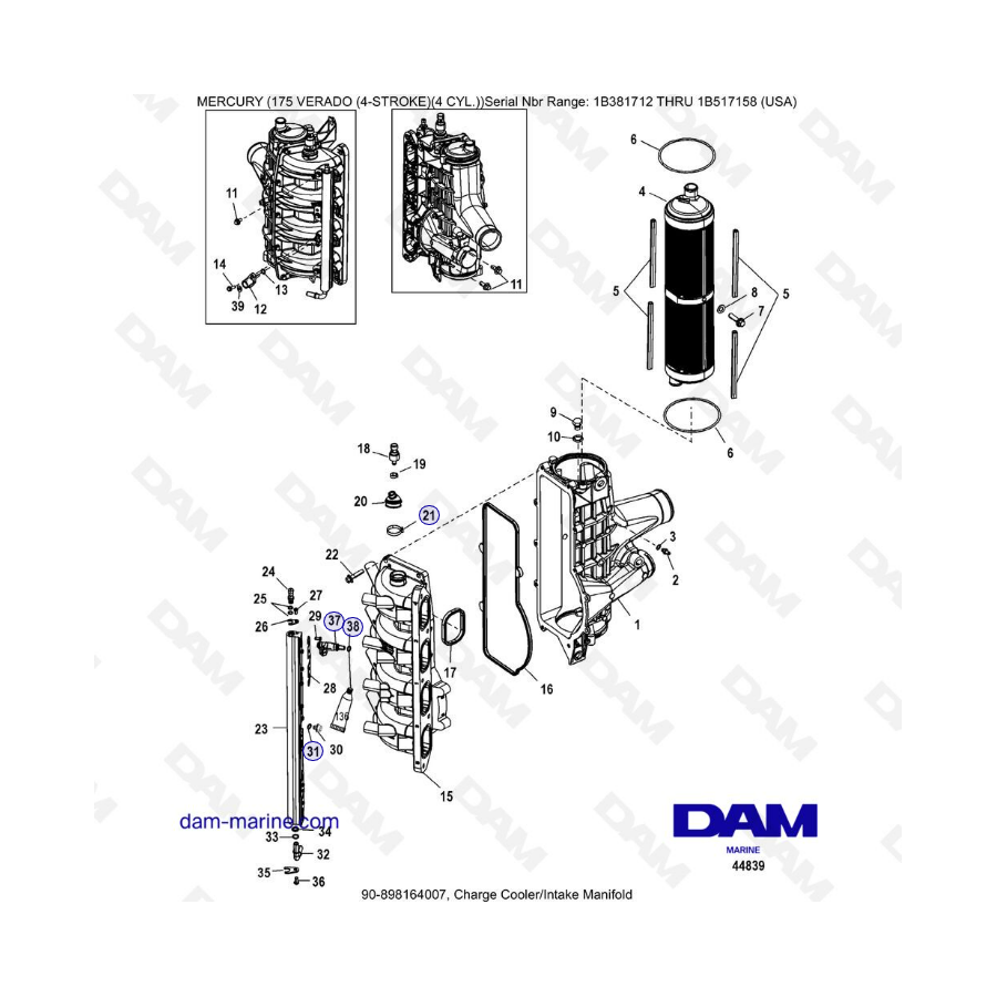 Mercury Verado 175 NS 1B381712 à 1B517158 - Charge cooler/Intake manifold