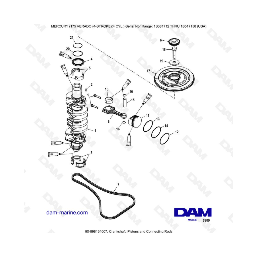 Mercury Verado 175 NS 1B381712 à 1B517158 - Crankshaft pistons & connecting rods