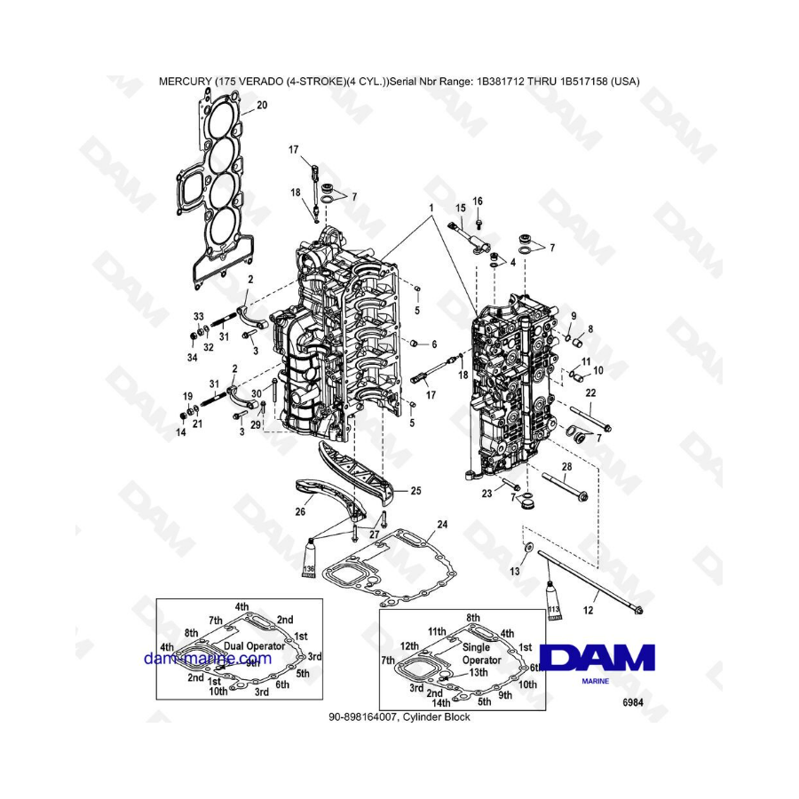 Mercury Verado 175 NS 1B381712 a 1B517158 - Bloque de cilindros