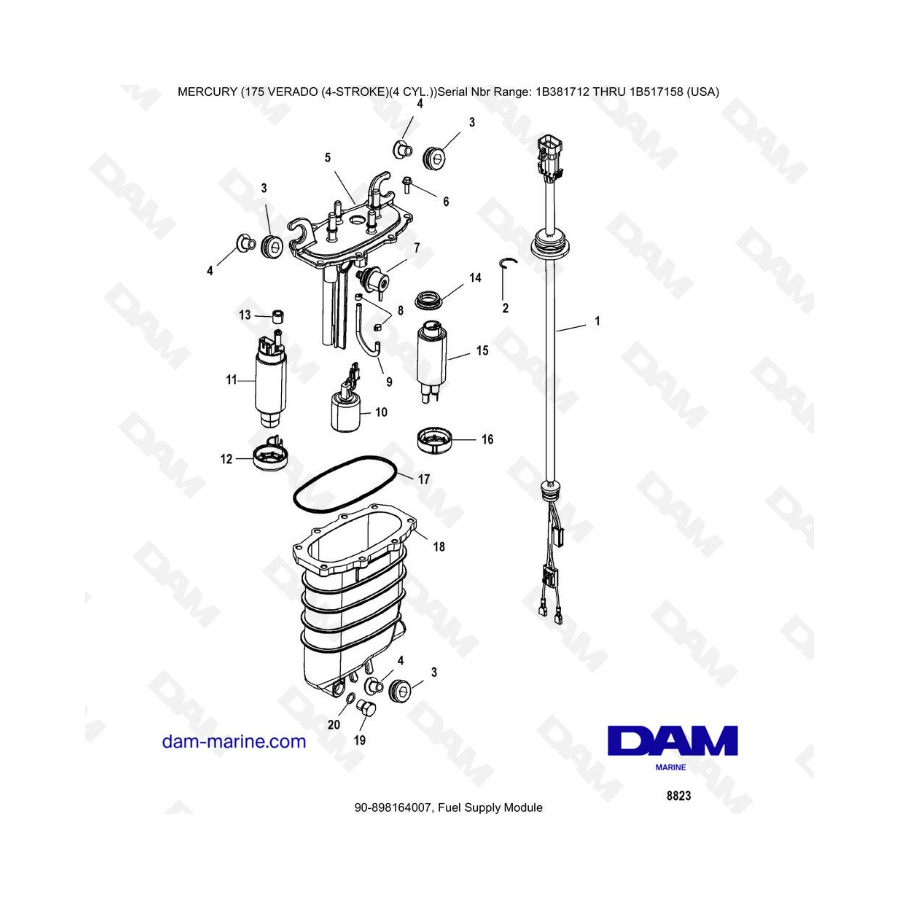 Mercury Verado 175 NS 1B381712 à 1B517158 - Fuel supply module