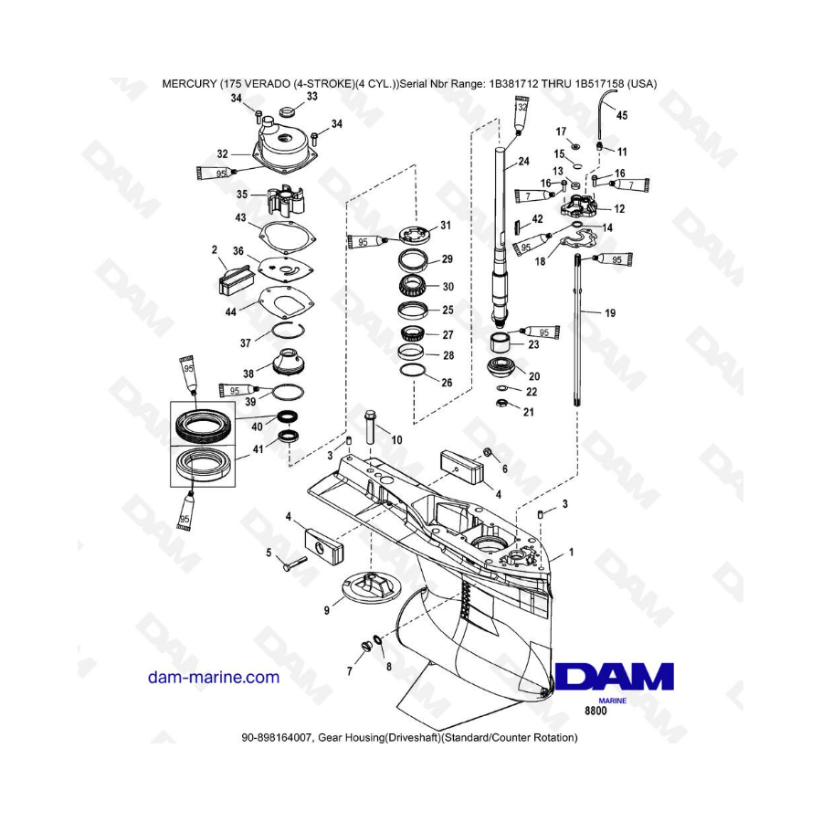 Mercury Verado 175 NS 1B381712 à 1B517158 - Gear housing (Driveshaft)(Standard/Counter rotation)