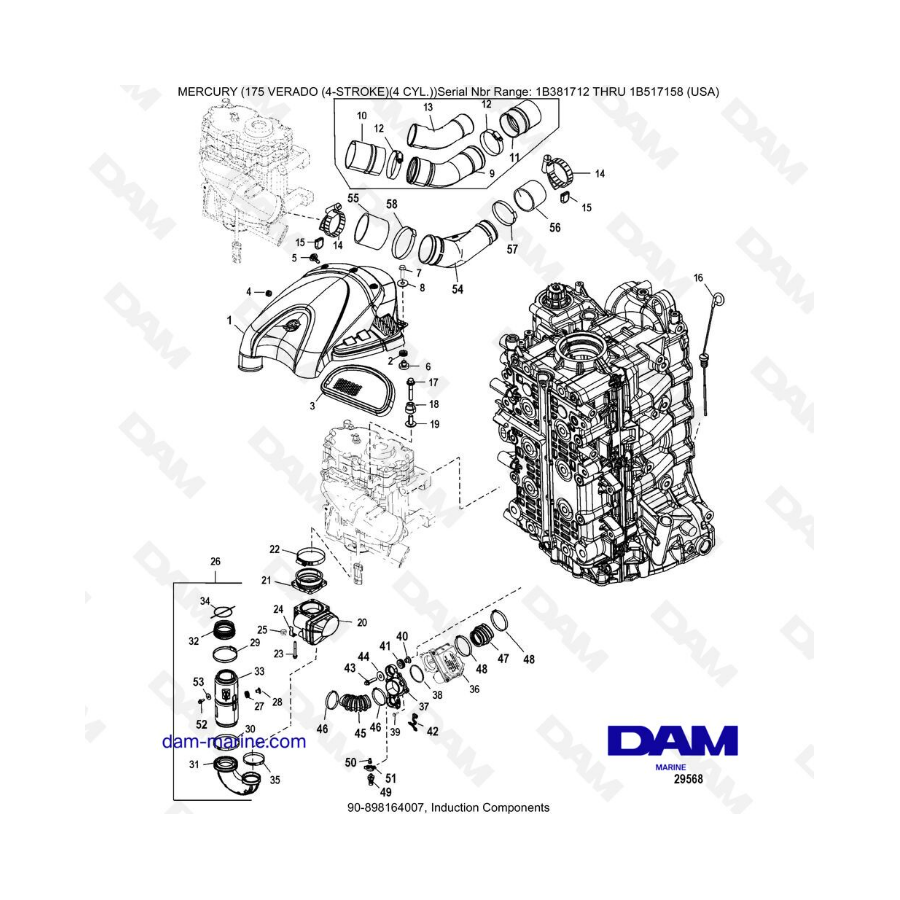 Mercury Verado 175 NS 1B381712 a 1B517158 - Componentes de inducción