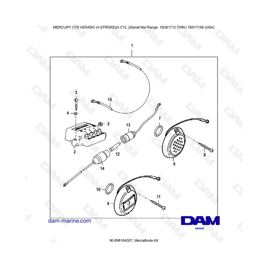 Mercury Verado 175 NS 1B381712 à 1B517158 - Mercathode kit