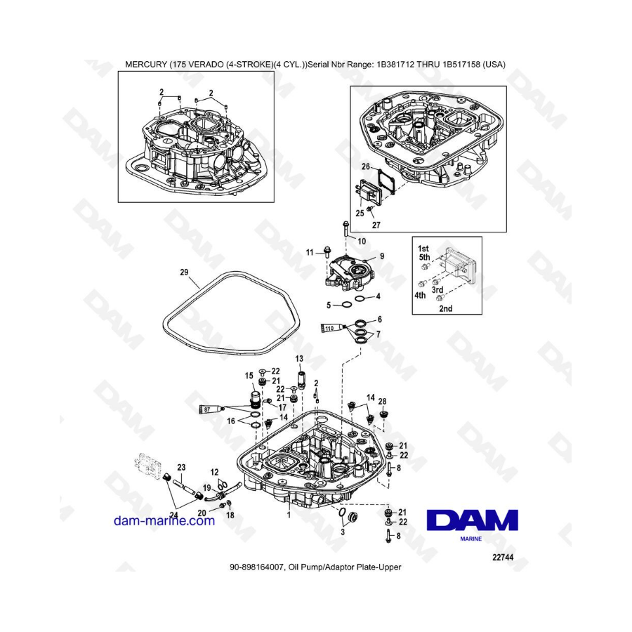 Mercury Verado 175 NS 1B381712 a 1B517158 - Bomba de aceite/placa adaptadora superior