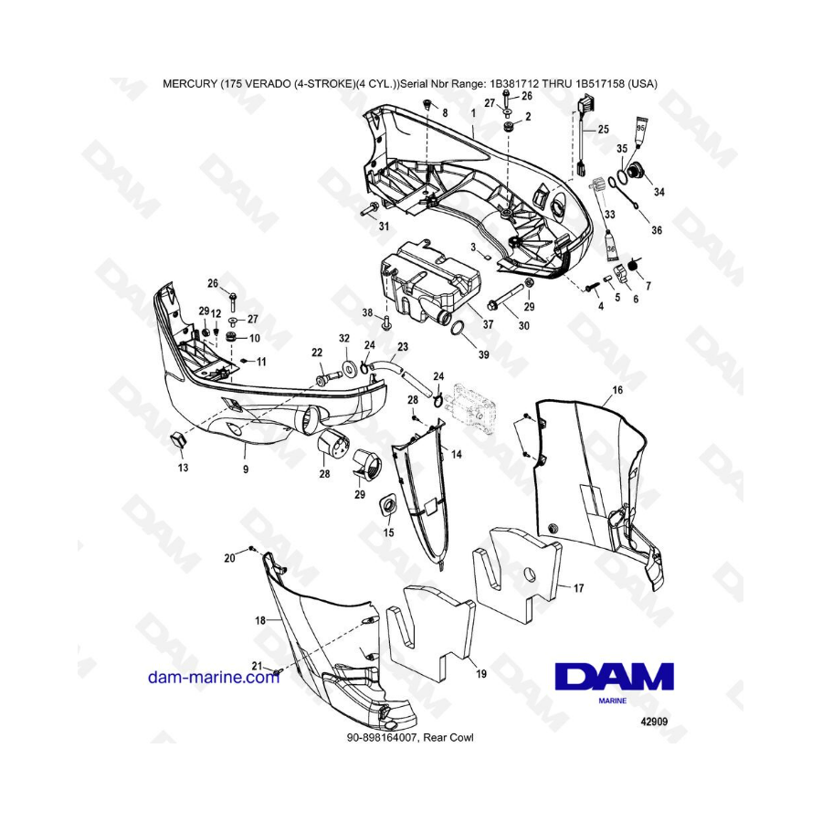 Mercury Verado 175 NS 1B381712 a 1B517158 - Carenado trasero