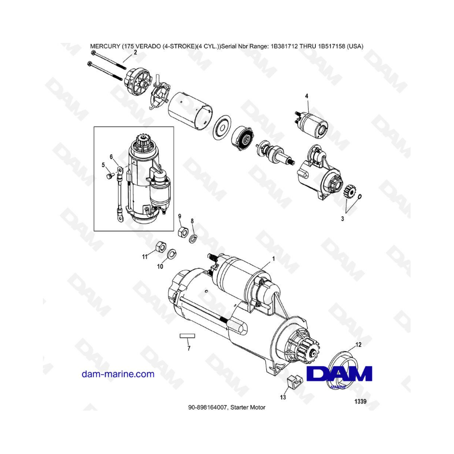 Mercury Verado 175 NS 1B381712 to 1B517158 - Starter motor