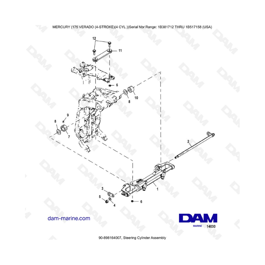 Mercury Verado 175 NS 1B381712 à 1B517158 - Steering cylinder assembly