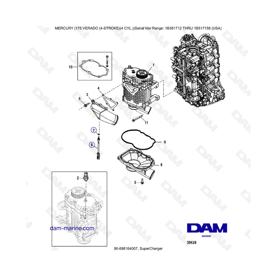 Mercury Verado 175 NS 1B381712 a 1B517158 - Supercargador