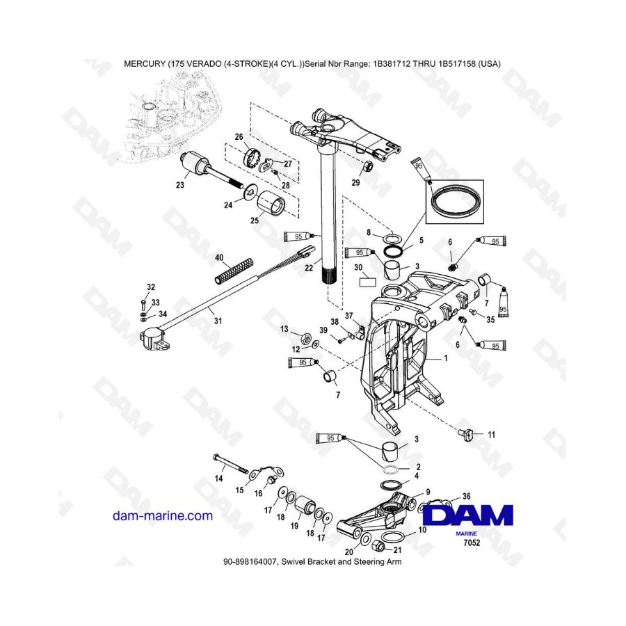 Mercury Verado 175 NS 1B381712 a 1B517158 - Soporte giratorio y brazo de dirección