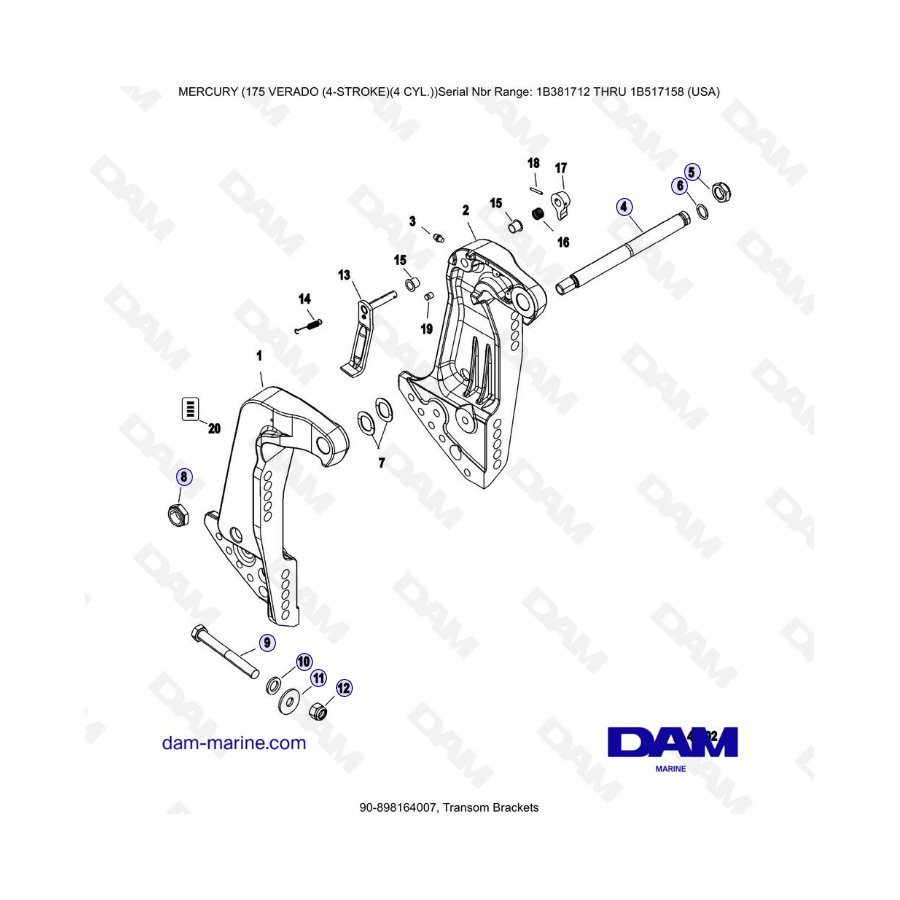 Mercury Verado 175 NS 1B381712 a 1B517158 - Soportes de popa