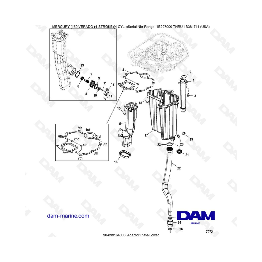 Mercury Verado 150 (NS 1B227000 à 1B381711) - Adaptor Plate-Lower