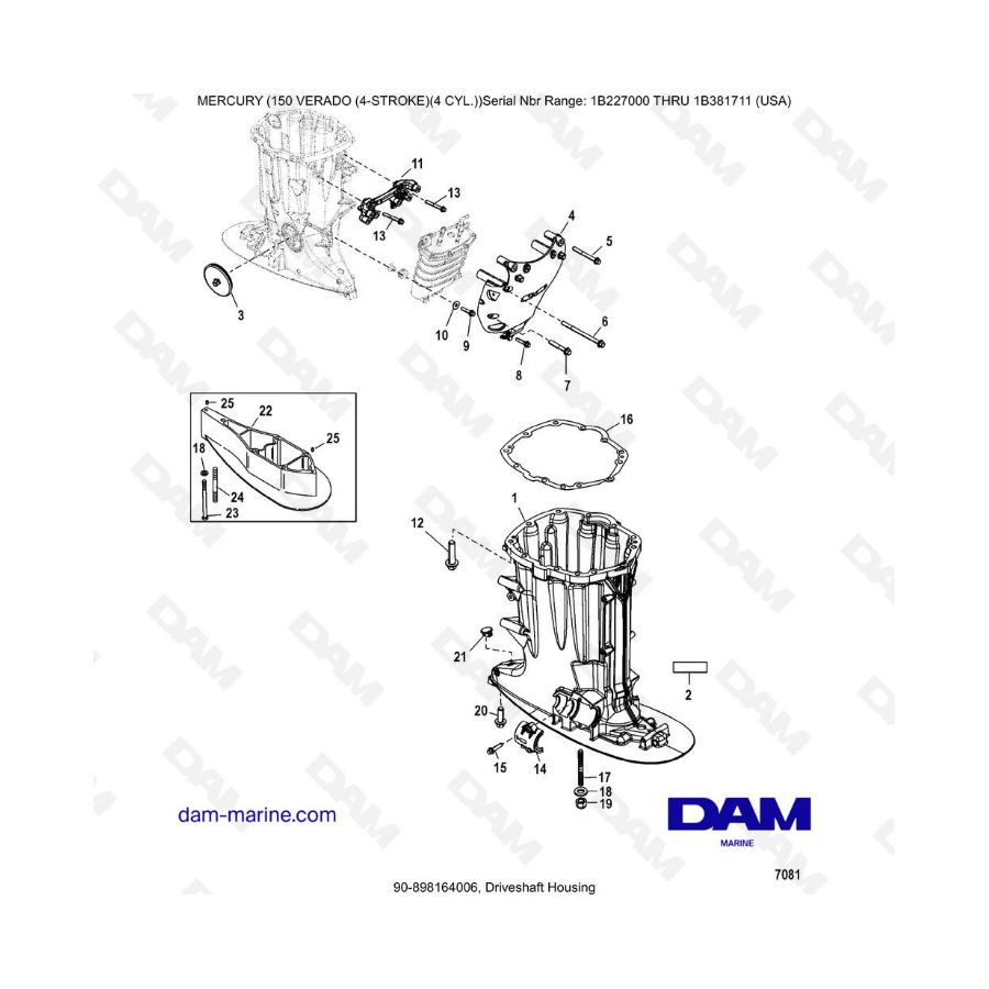 Mercury Verado 150 (NS 1B227000 a 1B381711) - Caja del eje de transmisión