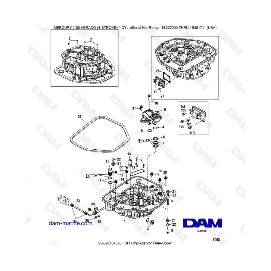 Mercury Verado 150 (NS 1B227000 à 1B381711) - Oil pump/adaptor plate-upper