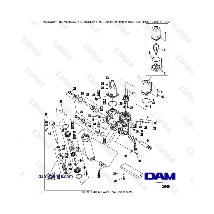 Mercury Verado 150 (NS 1B227000 a 1B381711) - Componentes de compensación hidráulica