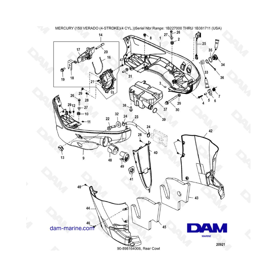 Mercury Verado 150 (NS 1B227000 to 1B381711) - Rear cowl 