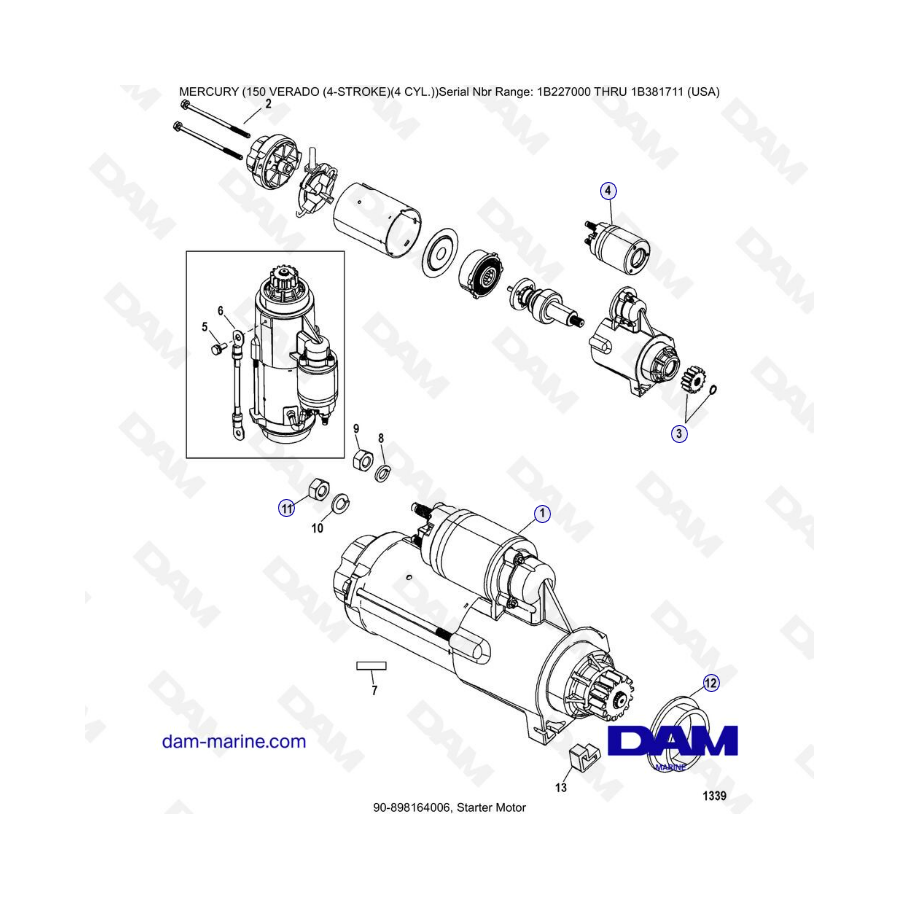 Mercury Verado 150 (NS 1B227000 to 1B381711) - Starter motor