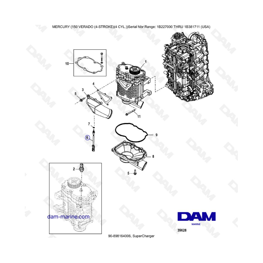 Mercury Verado 150 (NS 1B227000 a 1B381711) - Supercargador