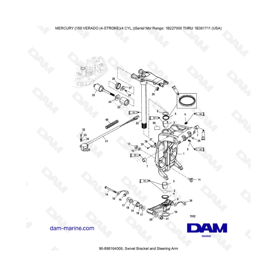 Mercury Verado 150 (NS 1B227000 a 1B381711) - Soporte giratorio y brazo de dirección