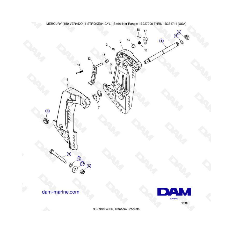 Mercury Verado 150 (NS 1B227000 a 1B381711) - Soportes de popa