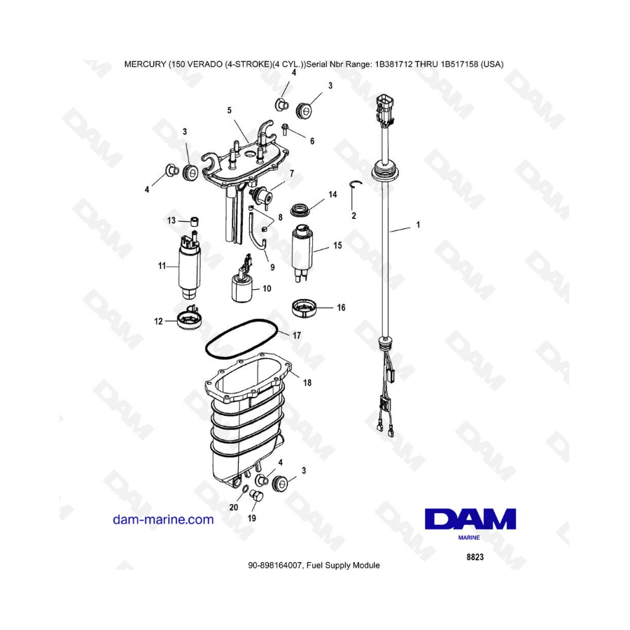 Mercury Verado 150 (SN 1B381712 à 1B517158) - Fuel supply module