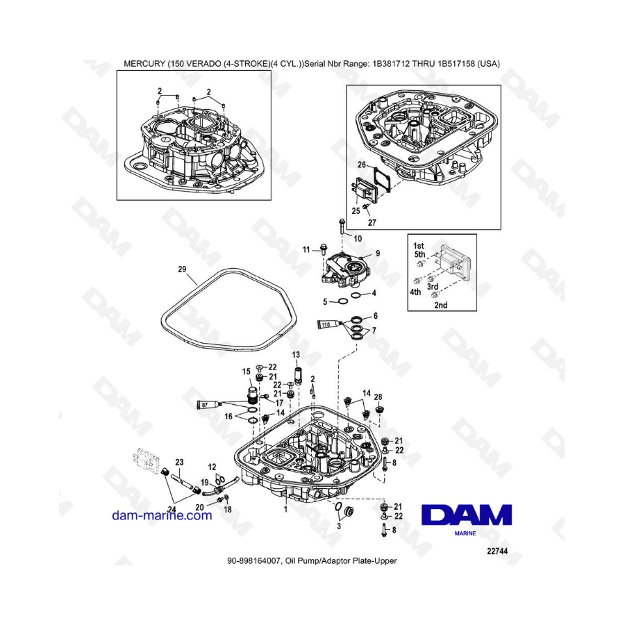 Mercury Verado 150 (SN 1B381712 à 1B517158) - Oil pump/Adaptor plate-upper