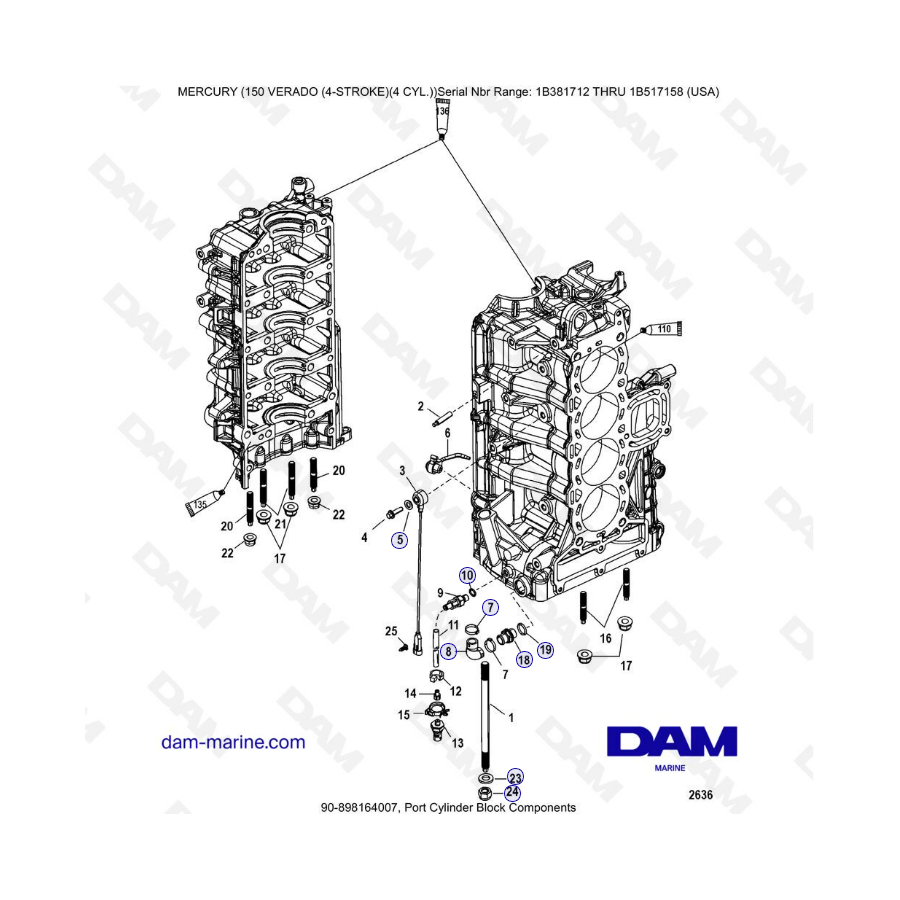 Mercury Verado 150 (SN 1B381712 à 1B517158) - Port cylinder block components