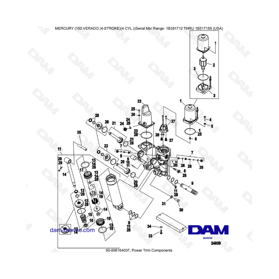 Mercury Verado 150 (SN 1B381712 à 1B517158) - Power trim components