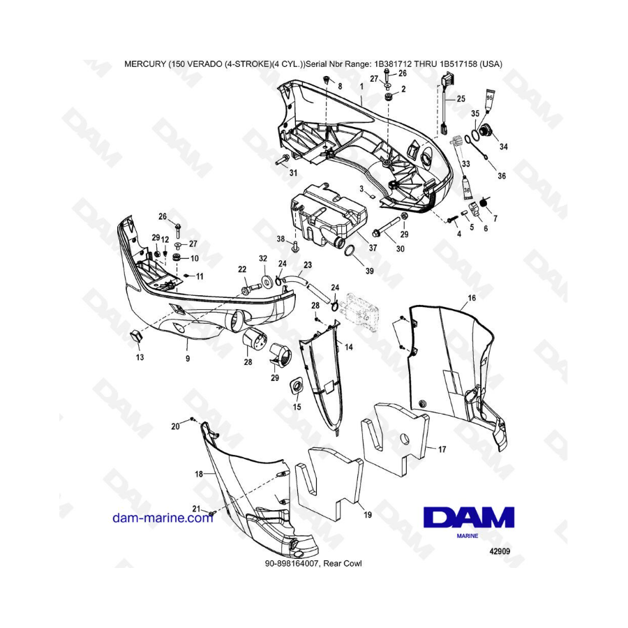 Mercury Verado 150 (SN 1B381712 à 1B517158) - Rear cowl