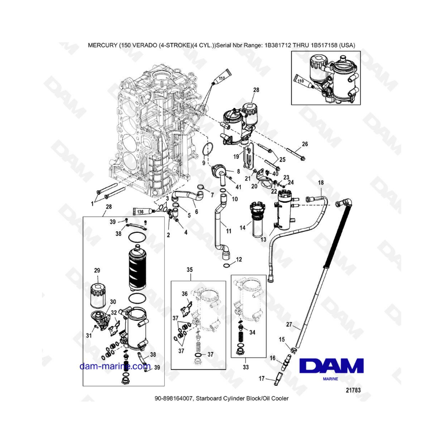 Mercury Verado 150 (SN 1B381712 à 1B517158) - Starboard cylinder block/oil cooler