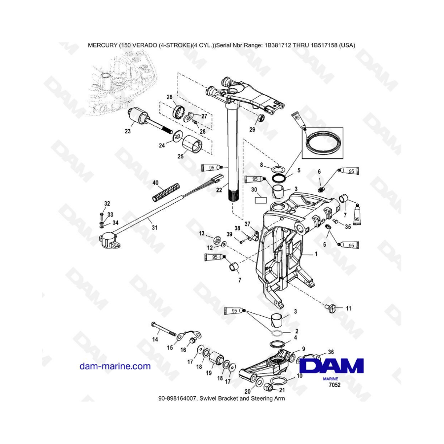 Mercury Verado 150 (SN 1B381712 to 1B517158) - Swivel bracket and steering arm