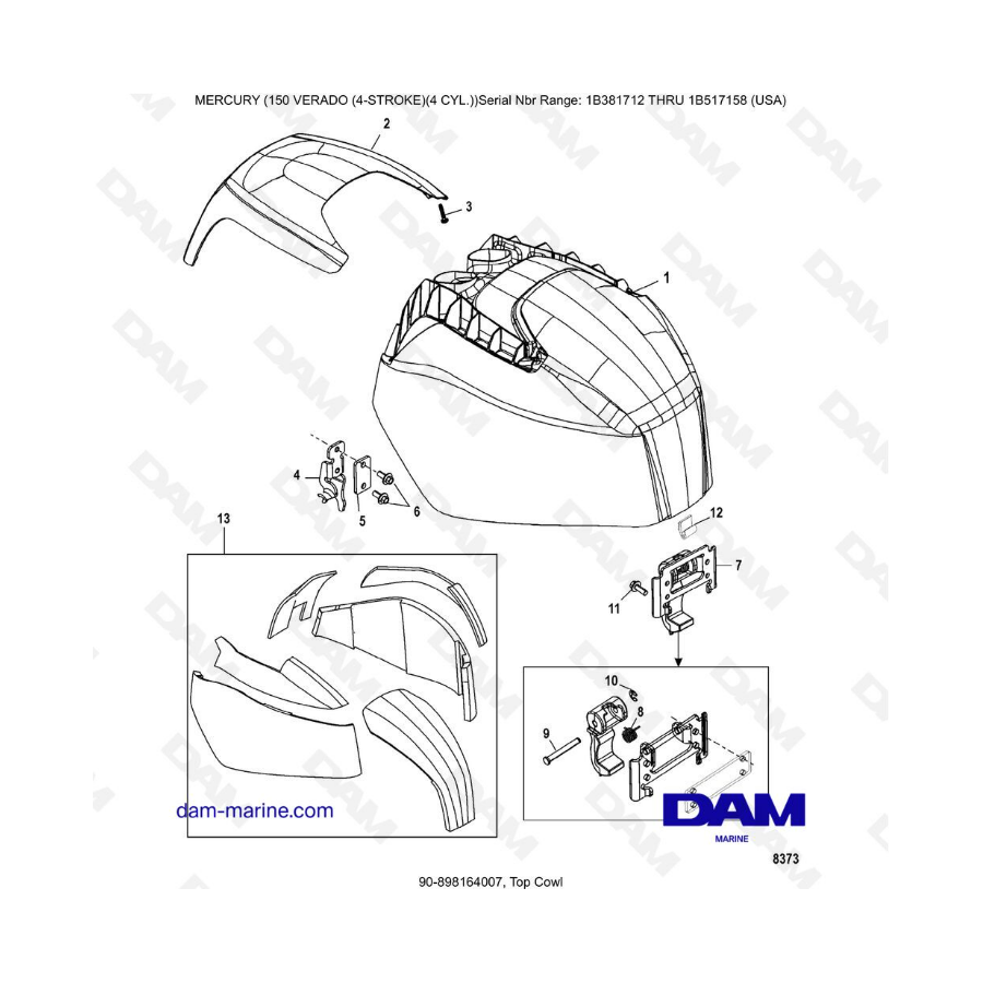 Mercury Verado 150 (SN 1B381712 a 1B517158) - Carenado superior