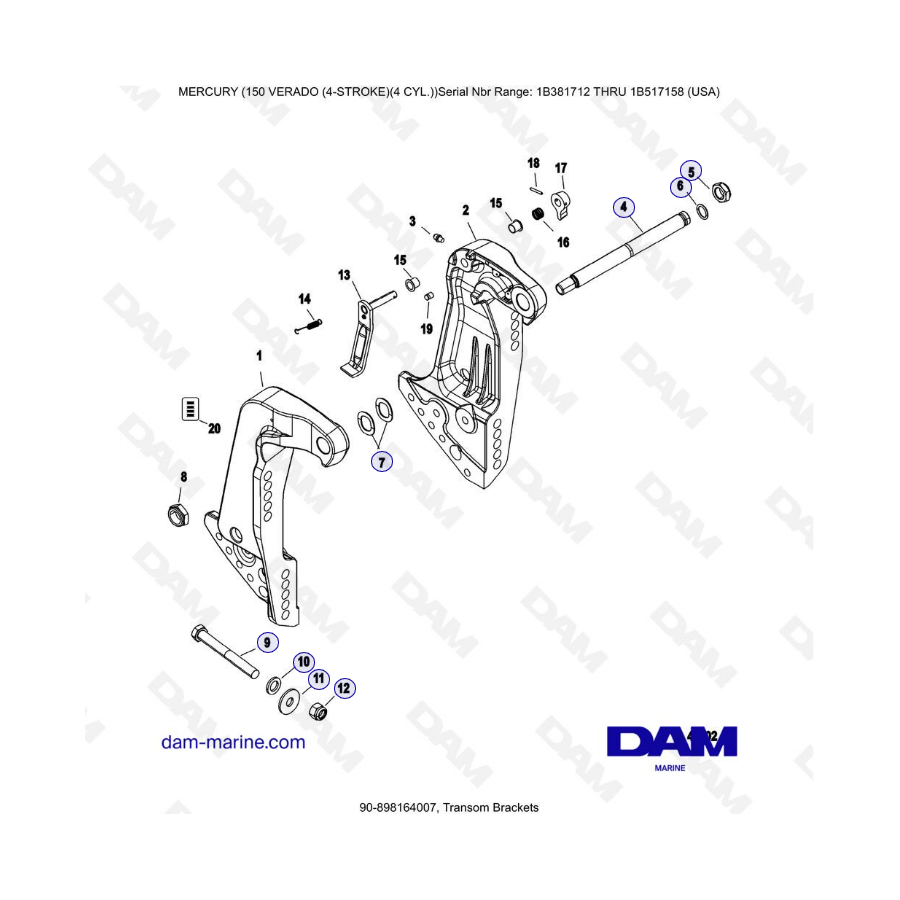 Mercury Verado 150 (SN 1B381712 a 1B517158) - Soportes de popa