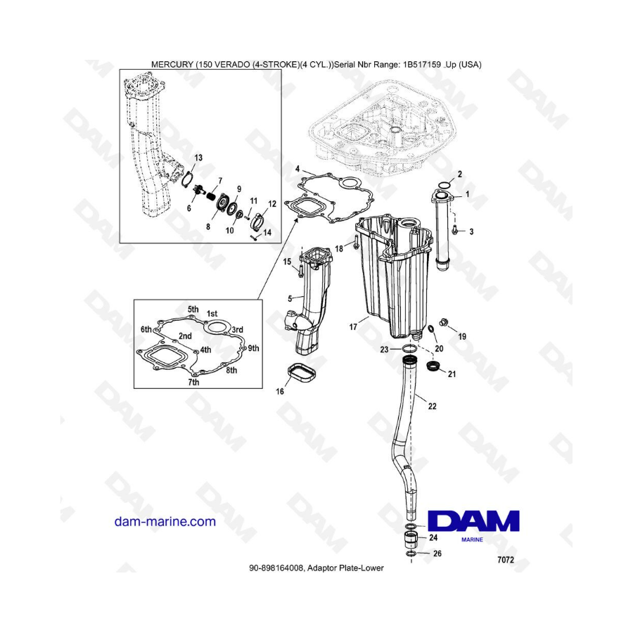 Mercury Verado 150 (SN 1B381712 à 1B517158) - Adaptor plate-lower