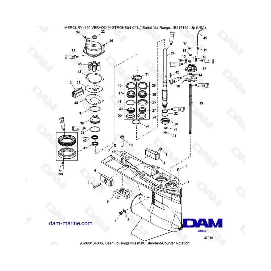 Mercury Verado 150 (SN 1B517158 & +) - Gear housing (driveshaft) (standard/counter rotation)