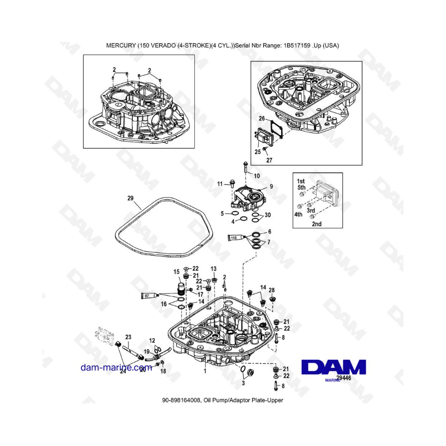 Mercury Verado 150 (SN 1B517158 & +) - Oil pump/Adaptor plate-upper