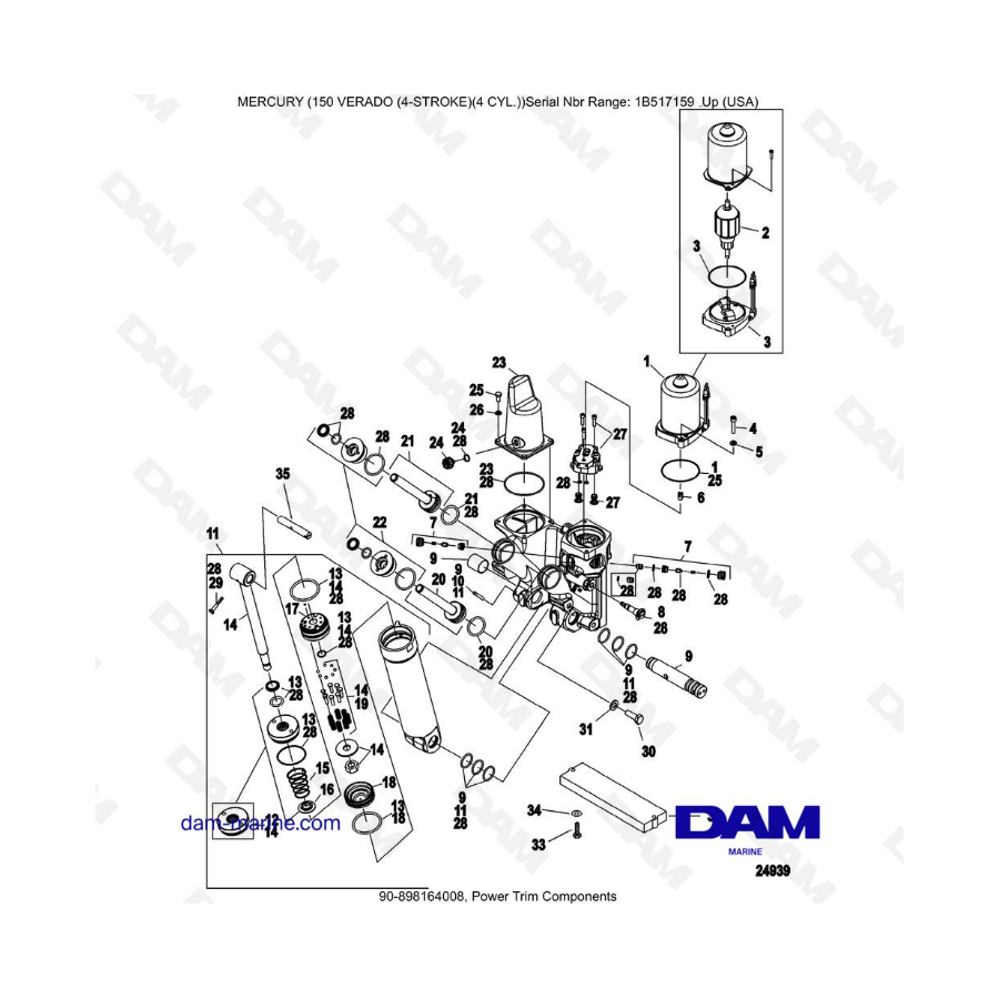 Mercury Verado 150 (SN 1B517159 y +) - Componentes de compensación hidráulica