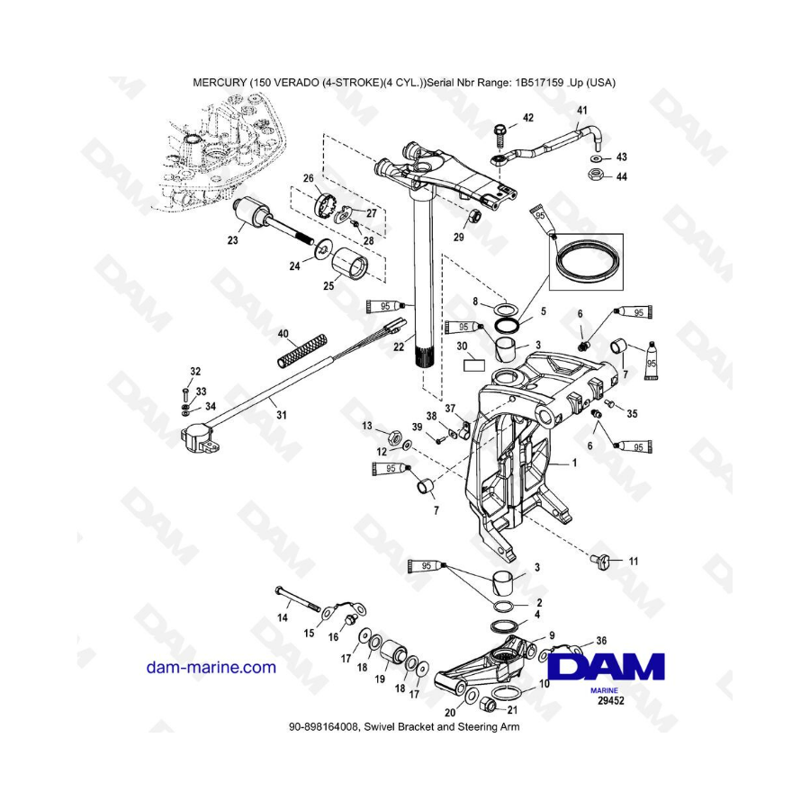 Mercury Verado 150 (SN 1B517159 & +) - Soporte giratorio y brazo de dirección