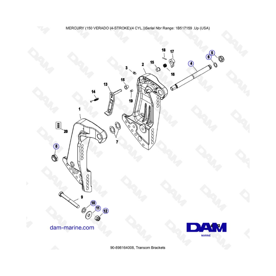 Mercury Verado 150 (SN 1B517159 & +) - Transom brackets