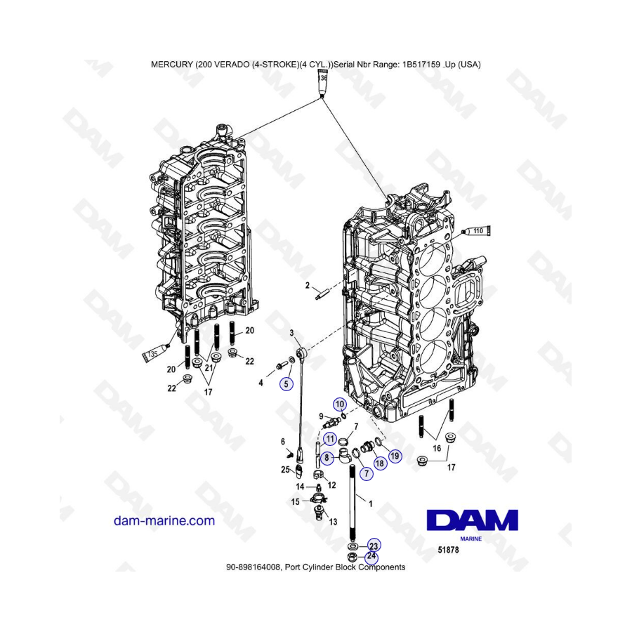 Mercury Verado 200 (4 Cylindres) - Port cylinder block components