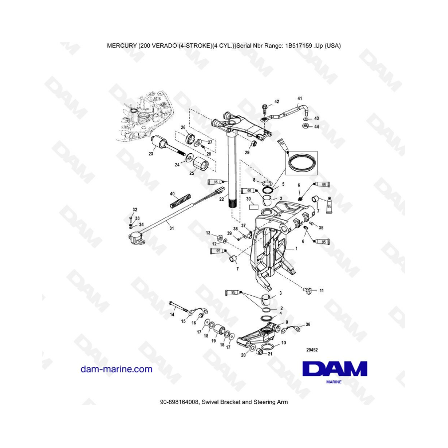 Mercury Verado 200 (4 Cylinders) - Swivel bracket and steering arm