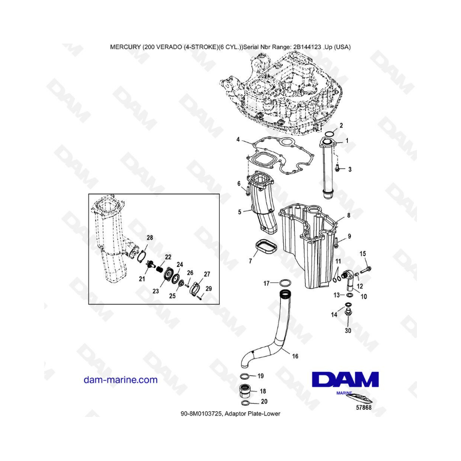 Mercury Verado 200 (6 cylinder) - Adapter plate-lower