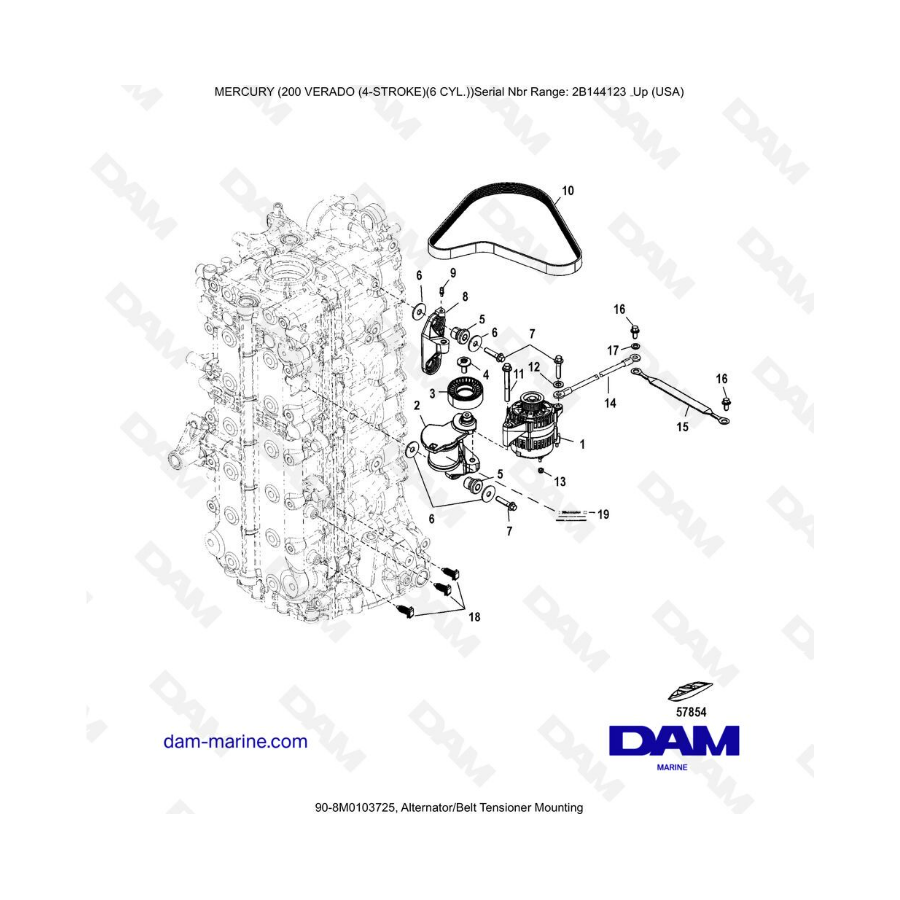 Mercury Verado 200 (6 cylinder) - Alternator / Belt tensioner mounting