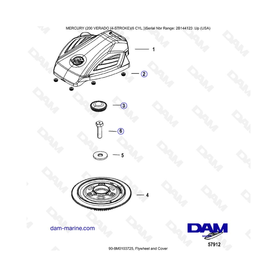 Mercury Verado 200 (6 cylinder) - Flywheel & cover